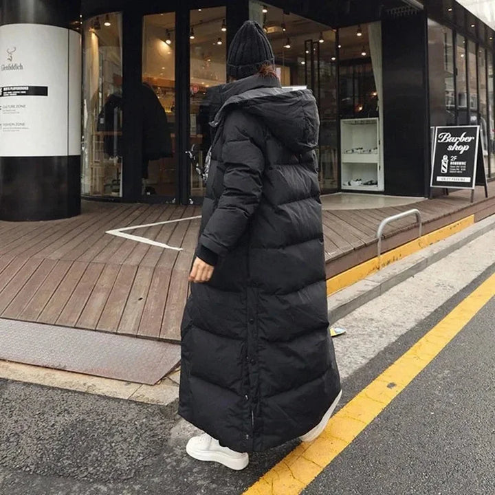 Long Women's Puffer Coat with Removable Hood