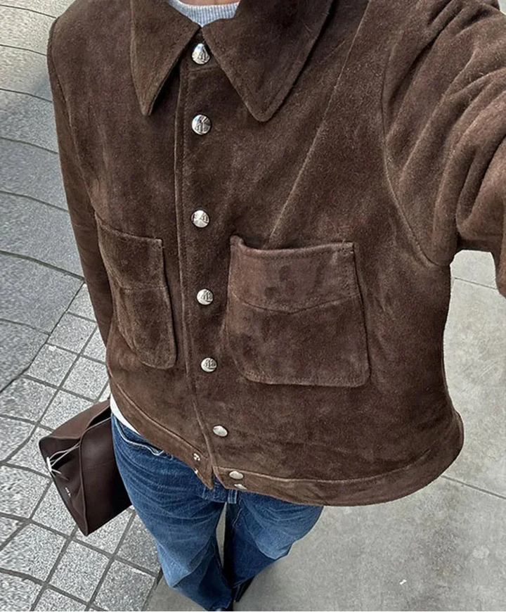 Brown Women's Jacket with Buttons and Pockets