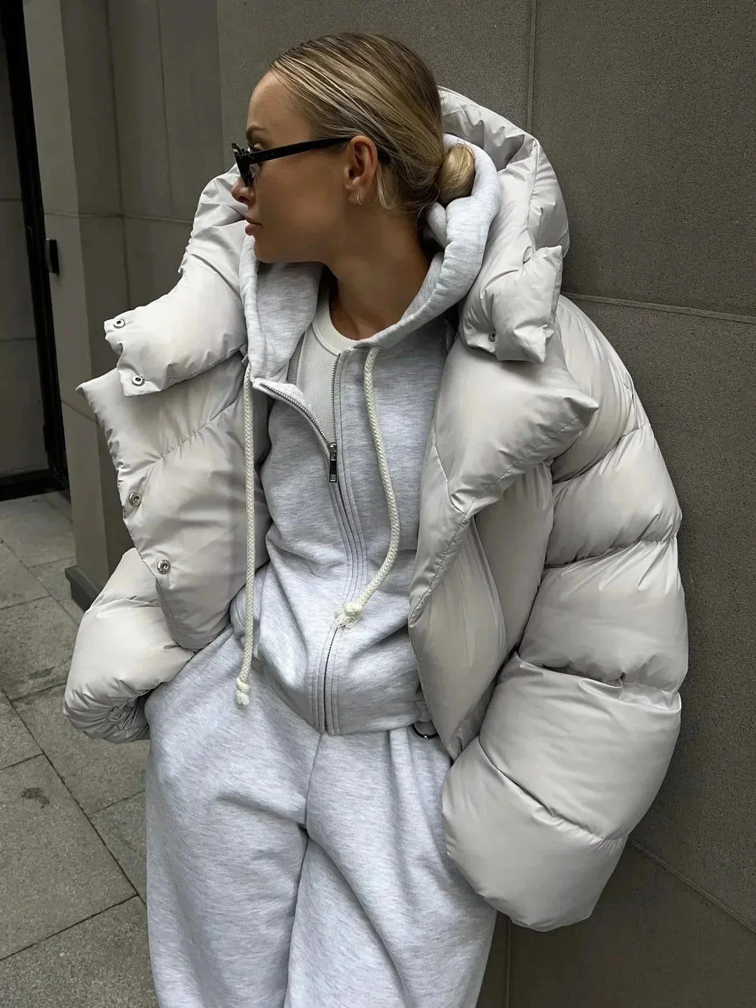 Oversized Puffer Jacket for Women with High Collar