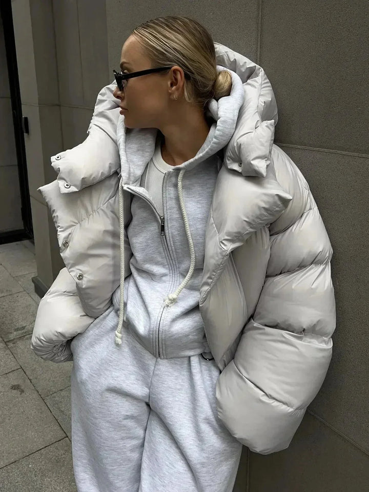 Oversized Puffer Jacket for Women with High Collar