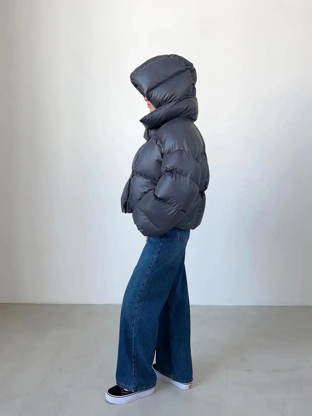 Oversized Puffer Jacket for Women with High Collar