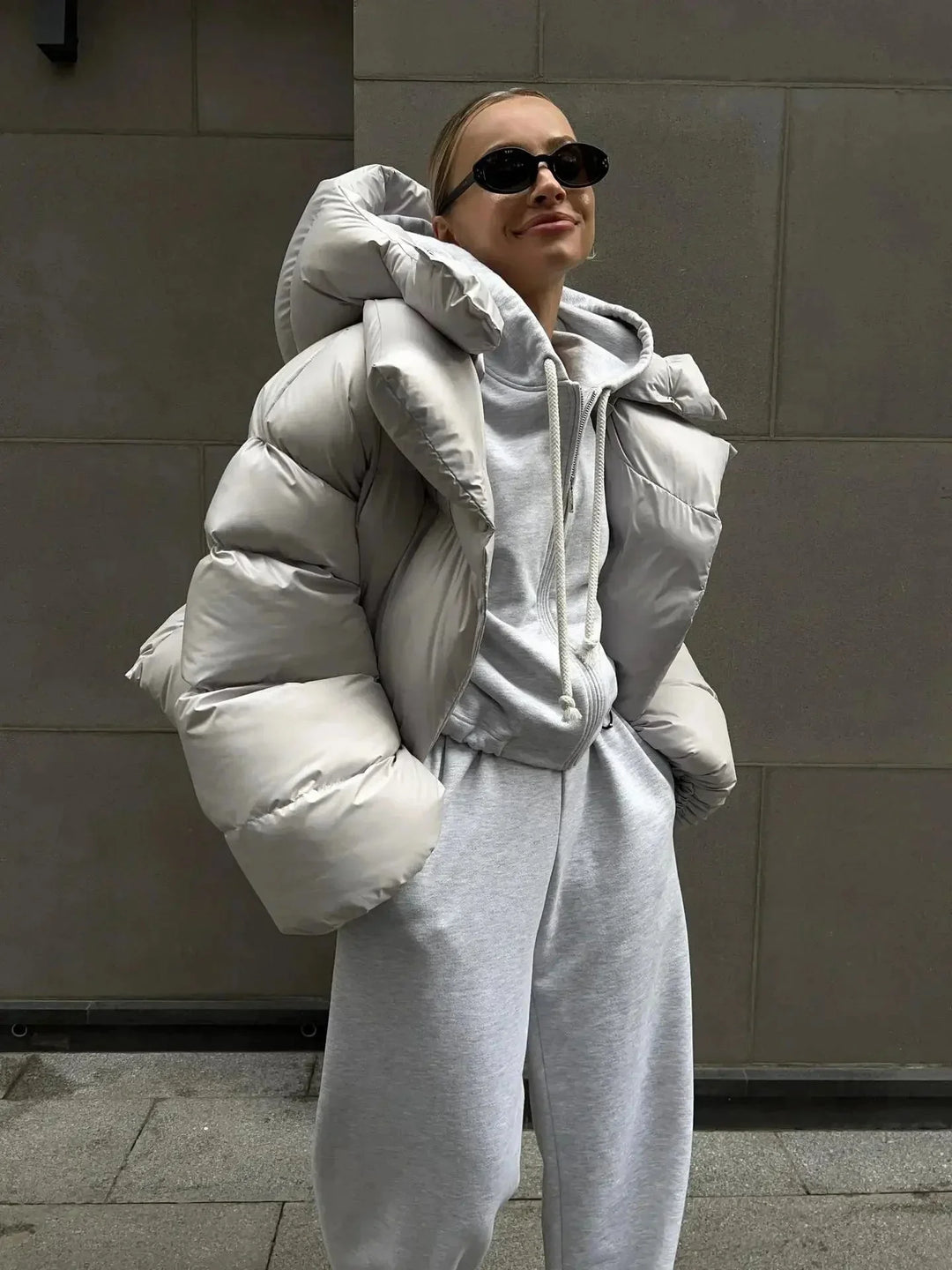 Oversized Puffer Jacket for Women with High Collar