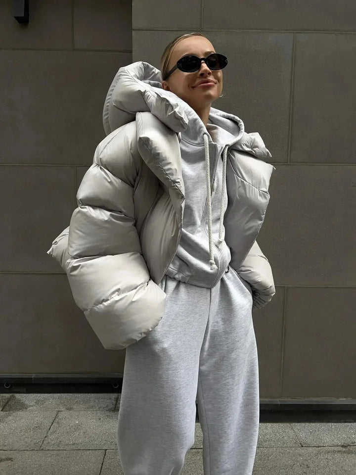 Oversized Puffer Jacket for Women with High Collar