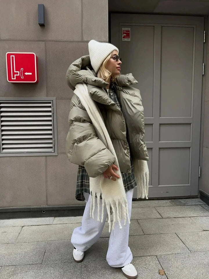 Oversized Puffer Jacket for Women with High Collar