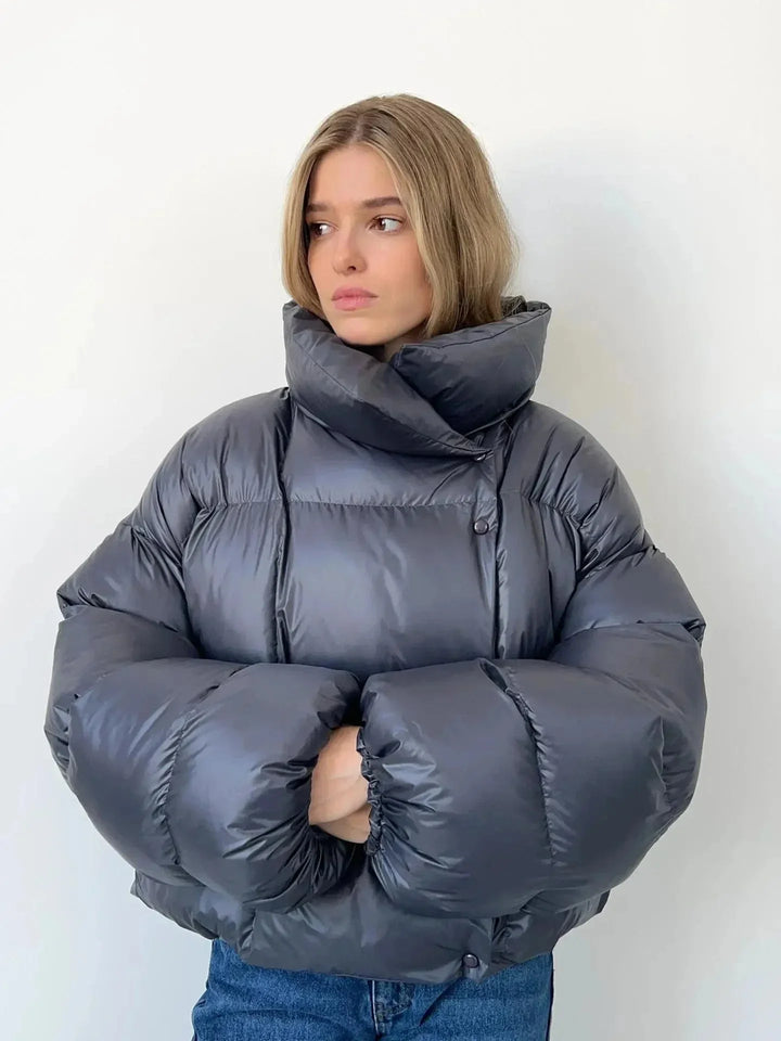 Oversized Puffer Jacket for Women with High Collar