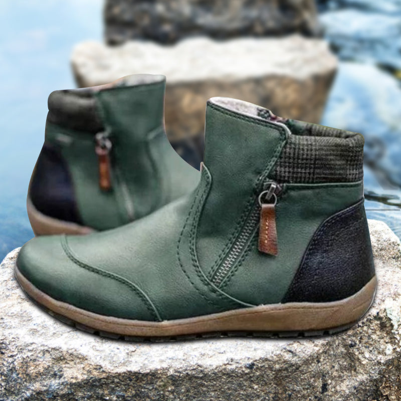 Women's Leather Zipper Ankle Boots | Fleece-Lined Comfort Boots