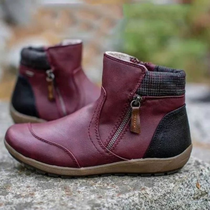 Women's Leather Zipper Ankle Boots | Fleece-Lined Comfort Boots