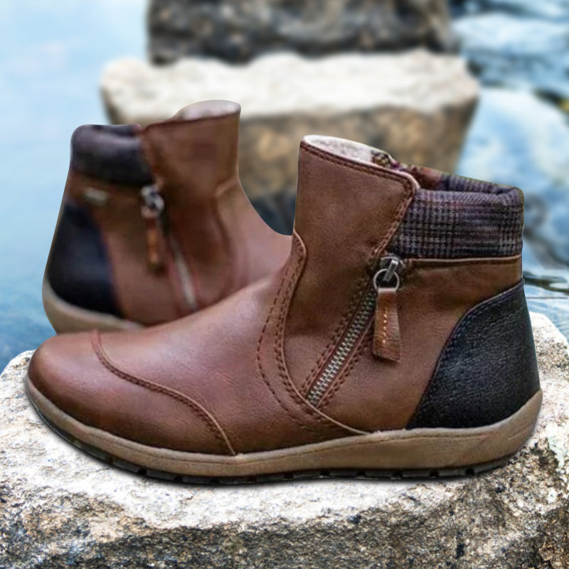 Women's Leather Zipper Ankle Boots | Fleece-Lined Comfort Boots
