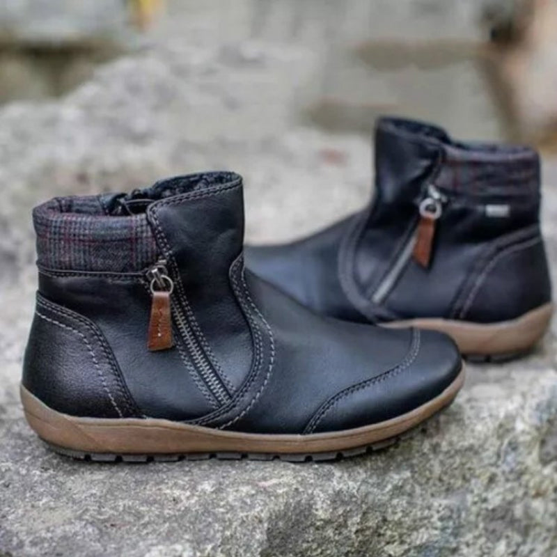 Women's Leather Zipper Ankle Boots | Fleece-Lined Comfort Boots