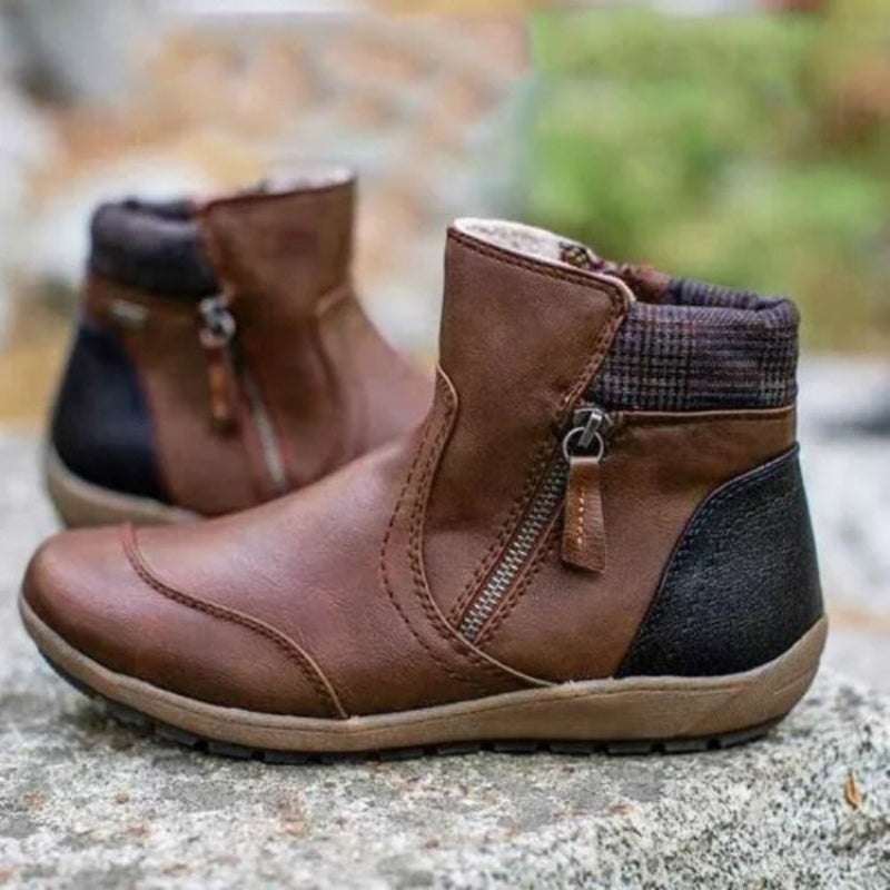 Women's Leather Zipper Ankle Boots | Fleece-Lined Comfort Boots