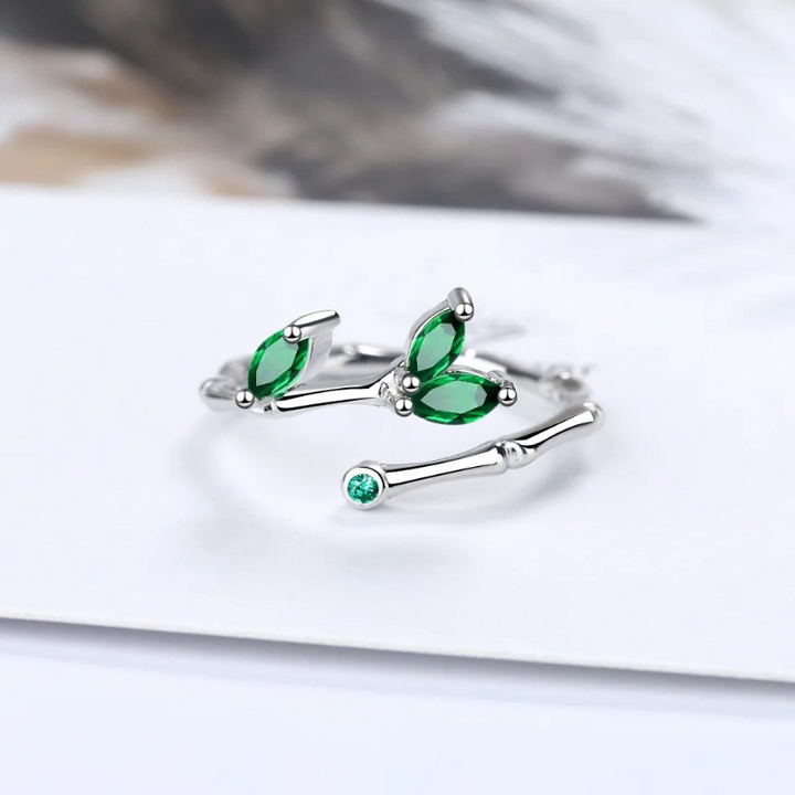 Women's Green Cubic Zirconia Leaf Ring | Adjustable Marquise Stone Ring
