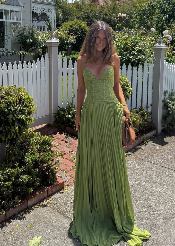 Women's Pleated Corset Maxi Dress | Elegant Structured Wedding Guest Dress