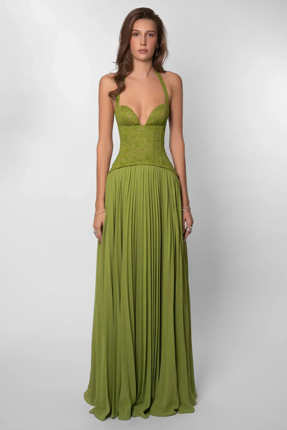 Women's Pleated Corset Maxi Dress | Elegant Structured Wedding Guest Dress