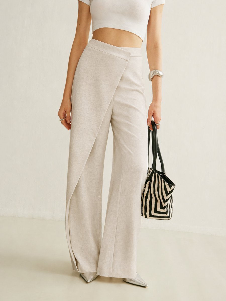 Women's Asymmetric Wrap Wide-Leg Pants | Sleek High-Waist Tailored Pants
