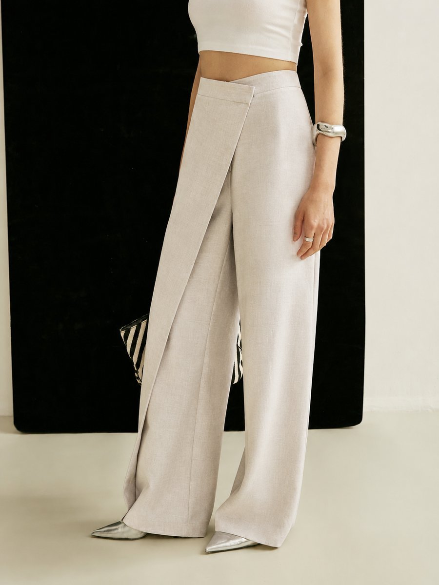 Women's Asymmetric Wrap Wide-Leg Pants | Sleek High-Waist Tailored Pants