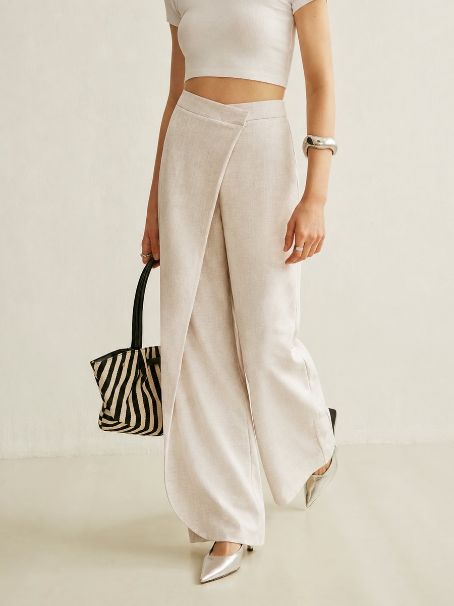 Women's Asymmetric Wrap Wide-Leg Pants | Sleek High-Waist Tailored Pants