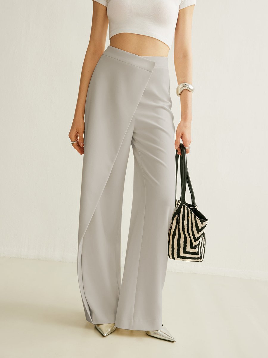 Women's Asymmetric Wrap Wide-Leg Pants | Sleek High-Waist Tailored Pants