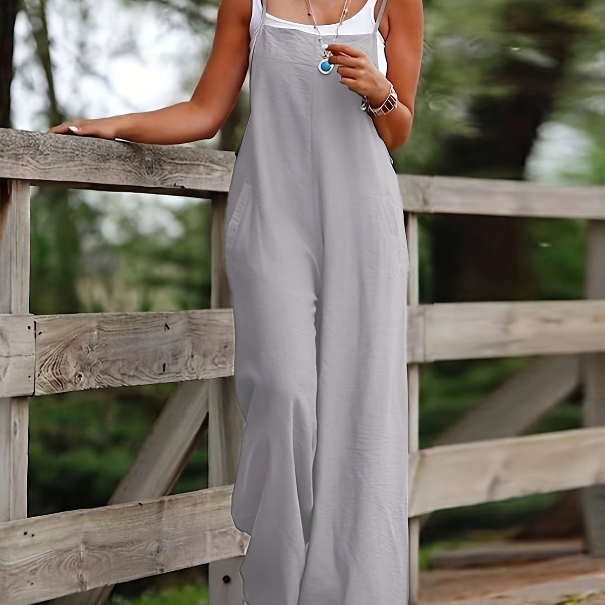Women's Linen Bib Overall Jumpsuit | Relaxed Wide-Leg Sleeveless Jumpsuit