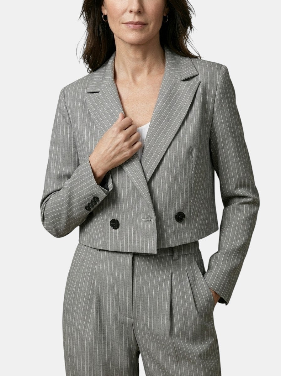 Women's Pinstripe Suit | Cropped Tailored Blazer & Wide-Leg Trousers