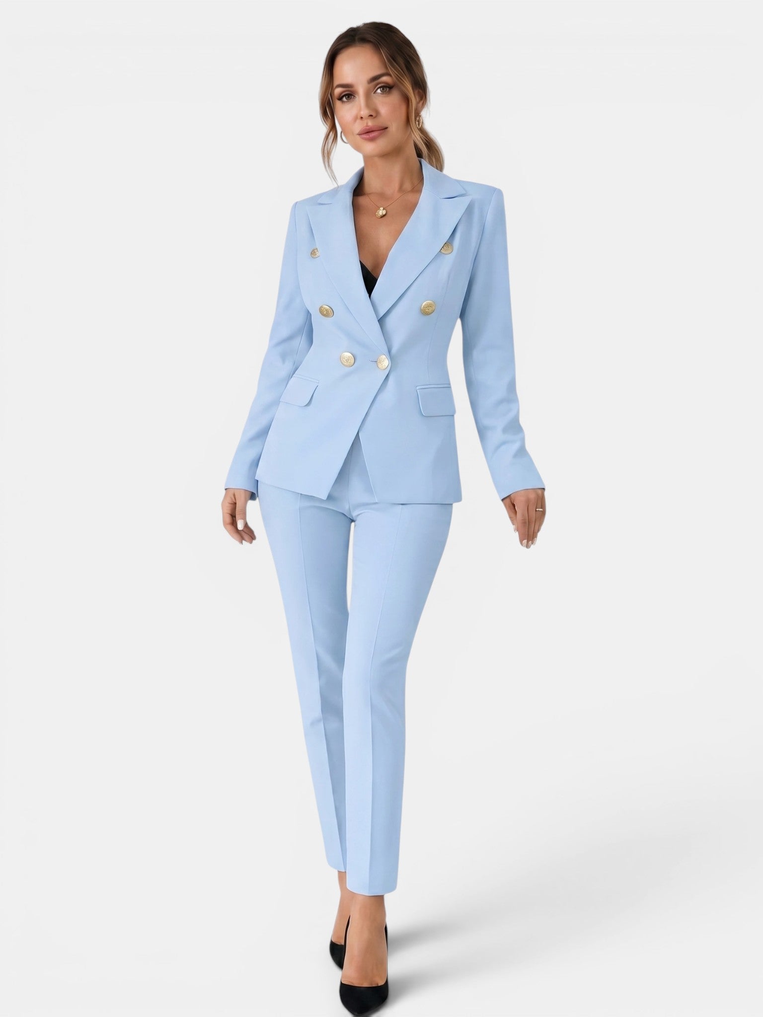 Women's Tailored Suit Set | Double-Breasted Blazer & Slim-Fit Trouser Co-Ord