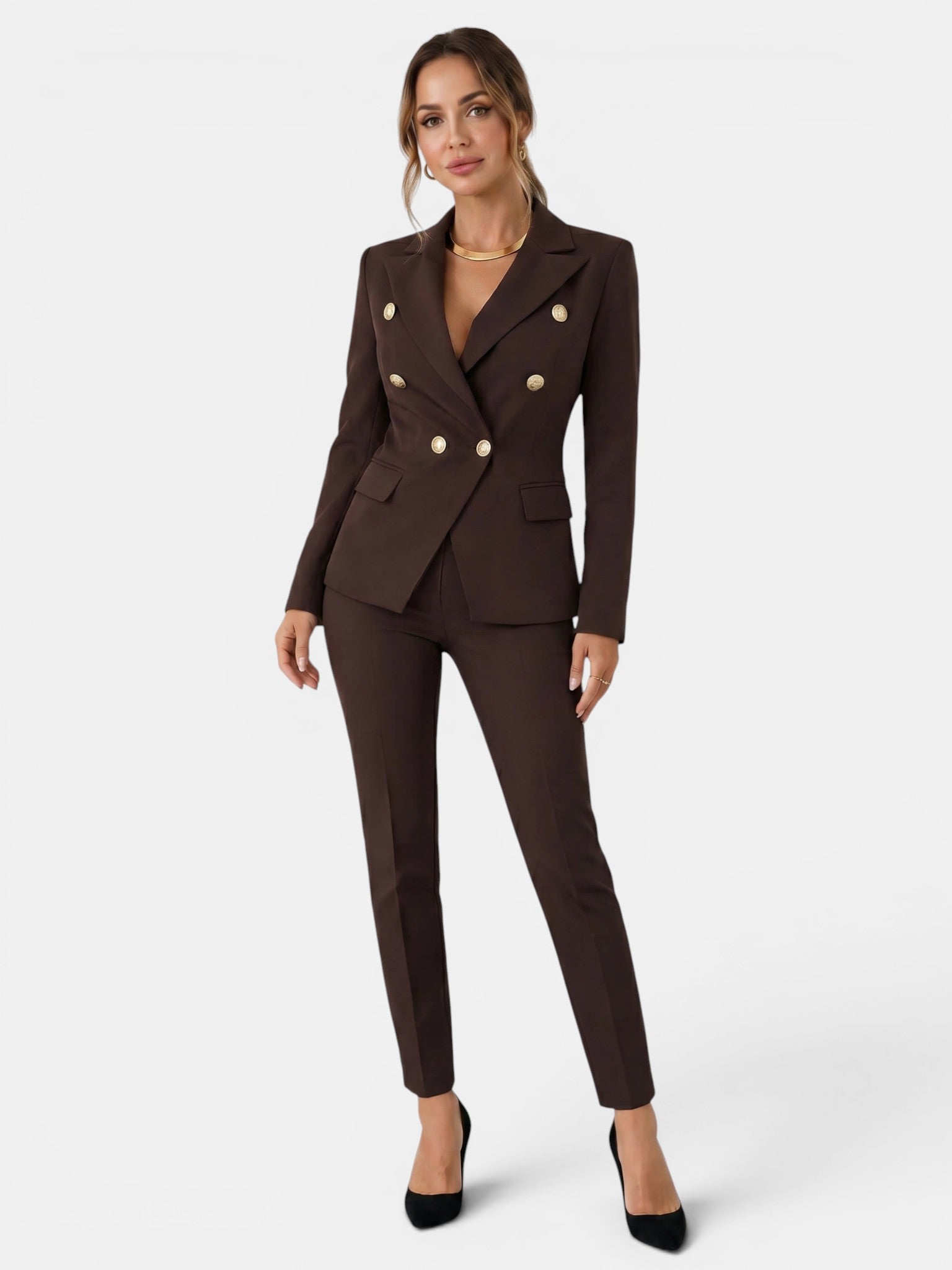 Women's Tailored Suit Set | Double-Breasted Blazer & Slim-Fit Trouser Co-Ord